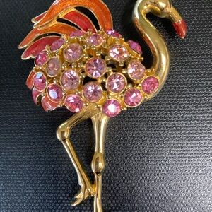 Chic Flamingo Brooch with Pink Gems